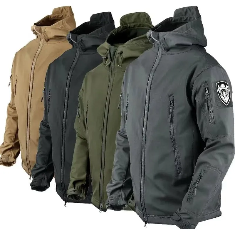 5XL 12 Colors Outdoor Fans Windbreaker Increase Warm Shark Soft Shell Storm Suit plus Velvet Mountain Camo Fleece Loose Jacket