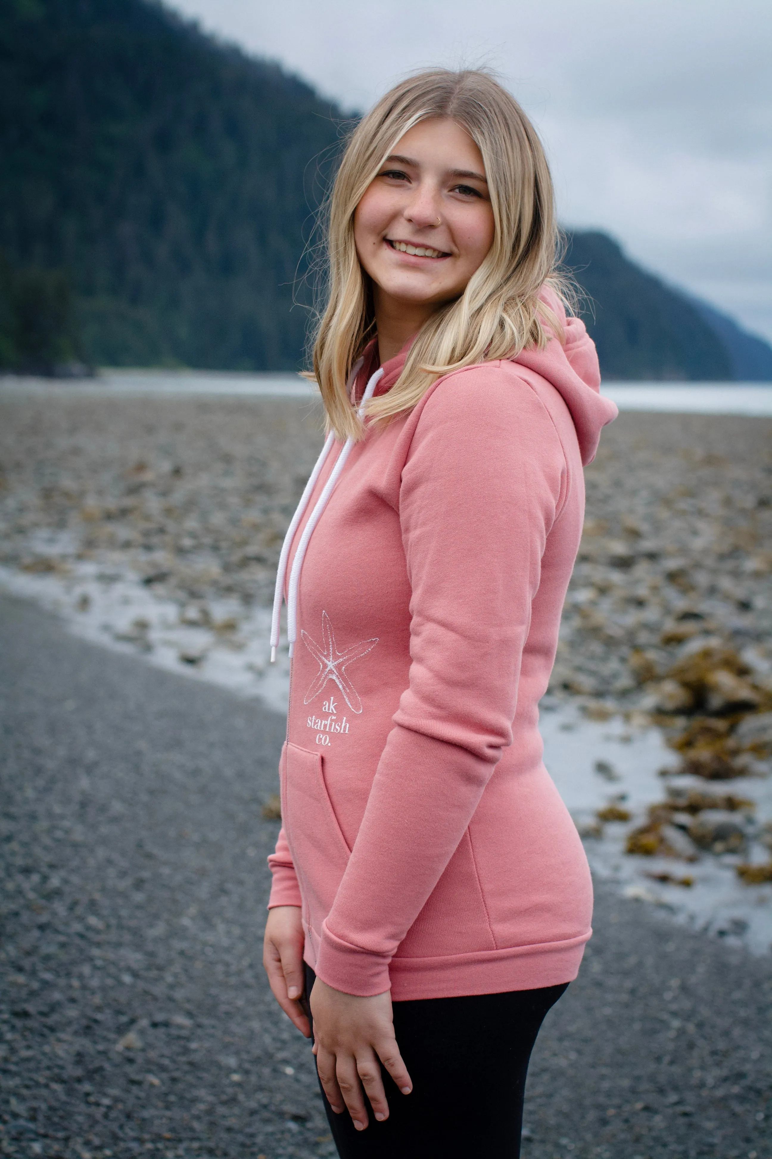 AK Starfish Co. Winter Pink 50/50 Zipped Hoody $69.00