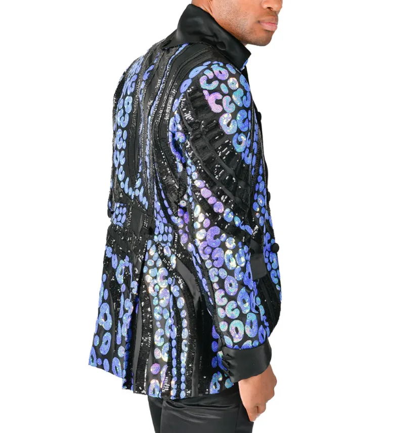 Barabas Men's 'SHINY SERVER' Black/Royal Sequin Blazer