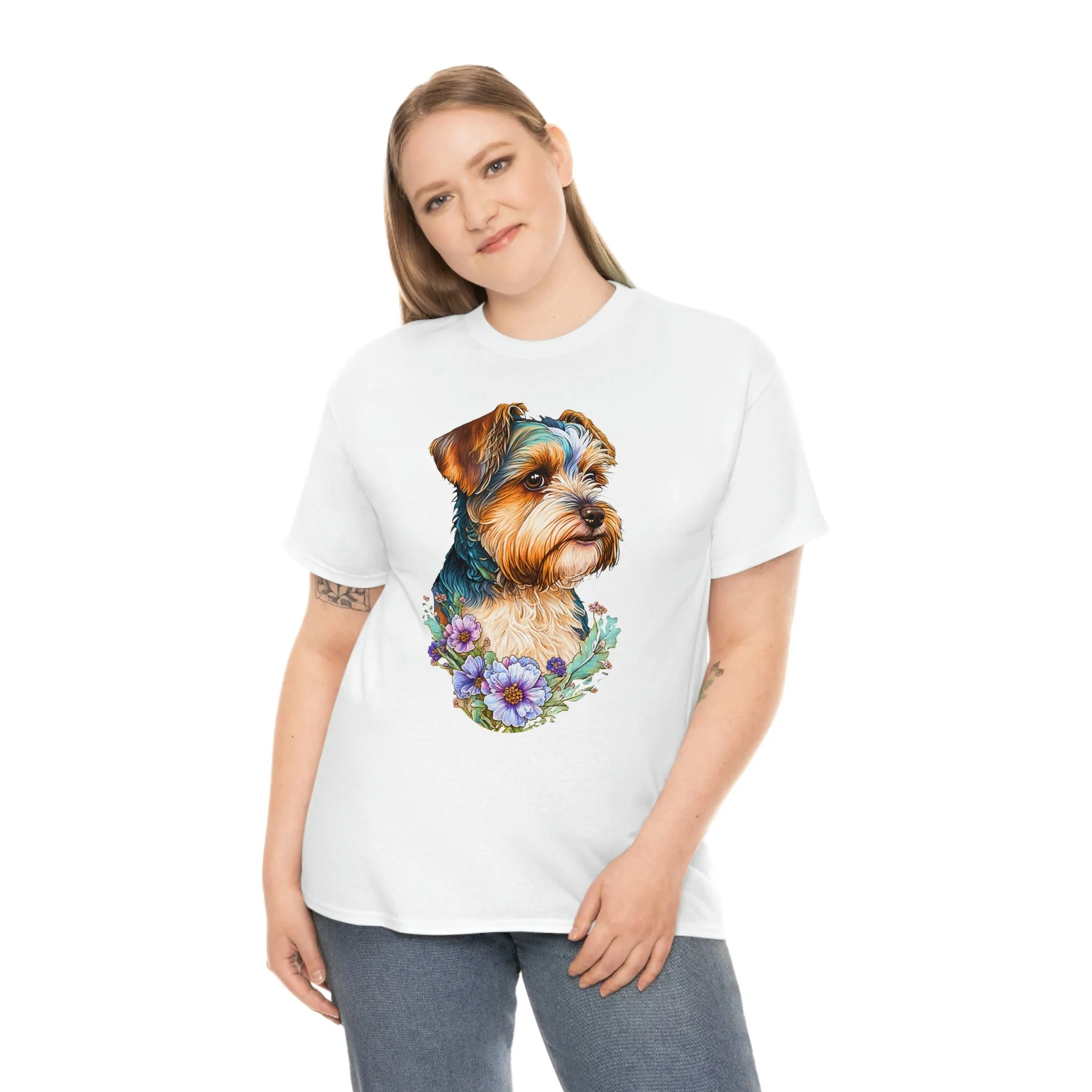 Biewer Terrier Floral Heavy Cotton T-Shirt