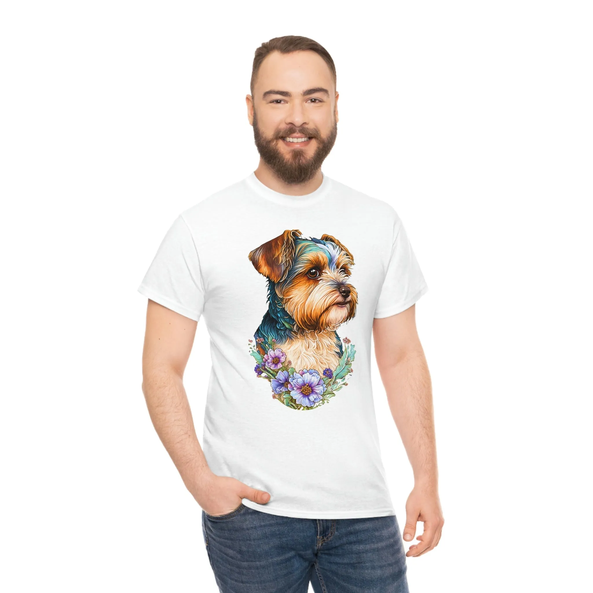 Biewer Terrier Floral Heavy Cotton T-Shirt