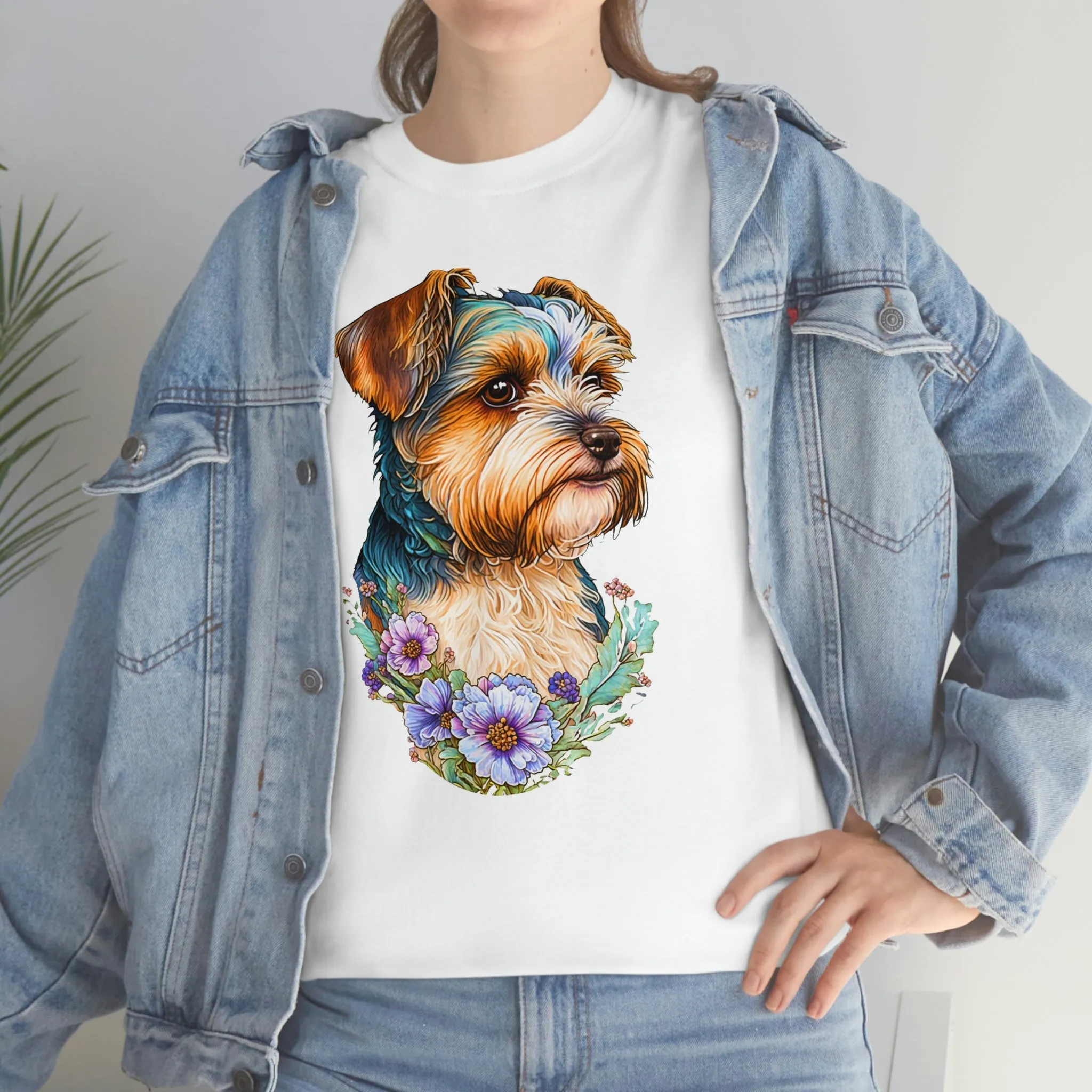 Biewer Terrier Floral Heavy Cotton T-Shirt