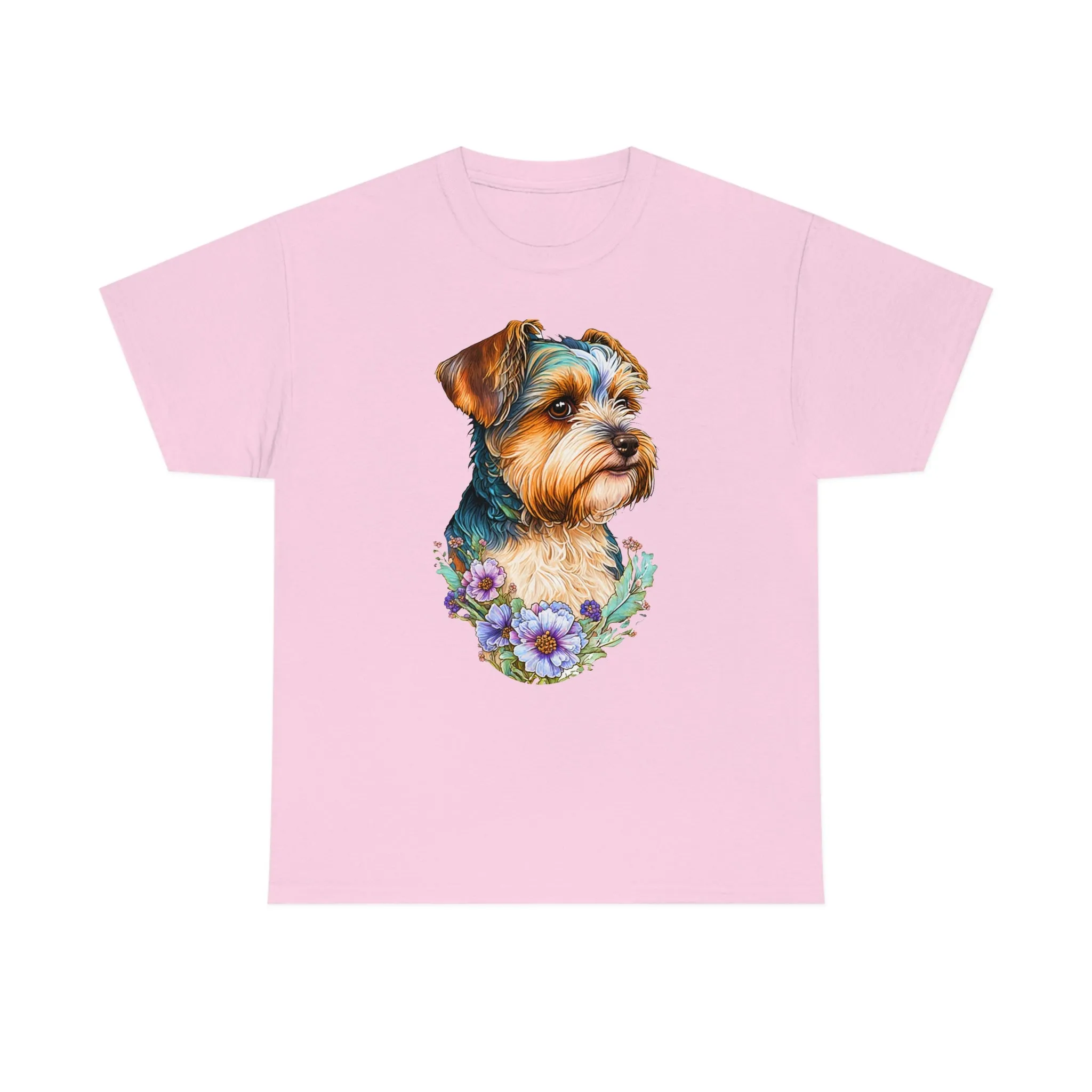 Biewer Terrier Floral Heavy Cotton T-Shirt