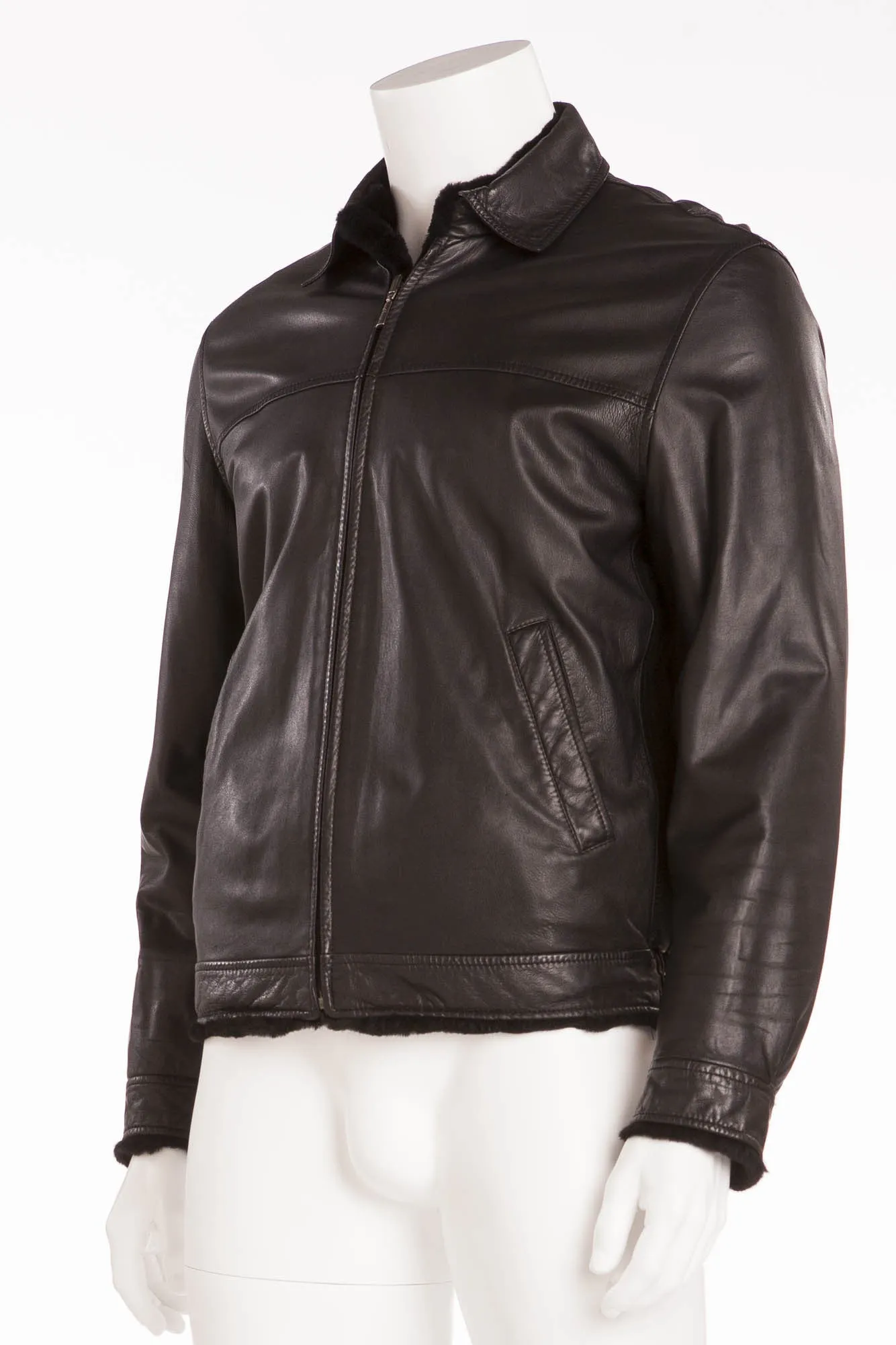 Brioni - Black Leather Zip Up Jacket  -