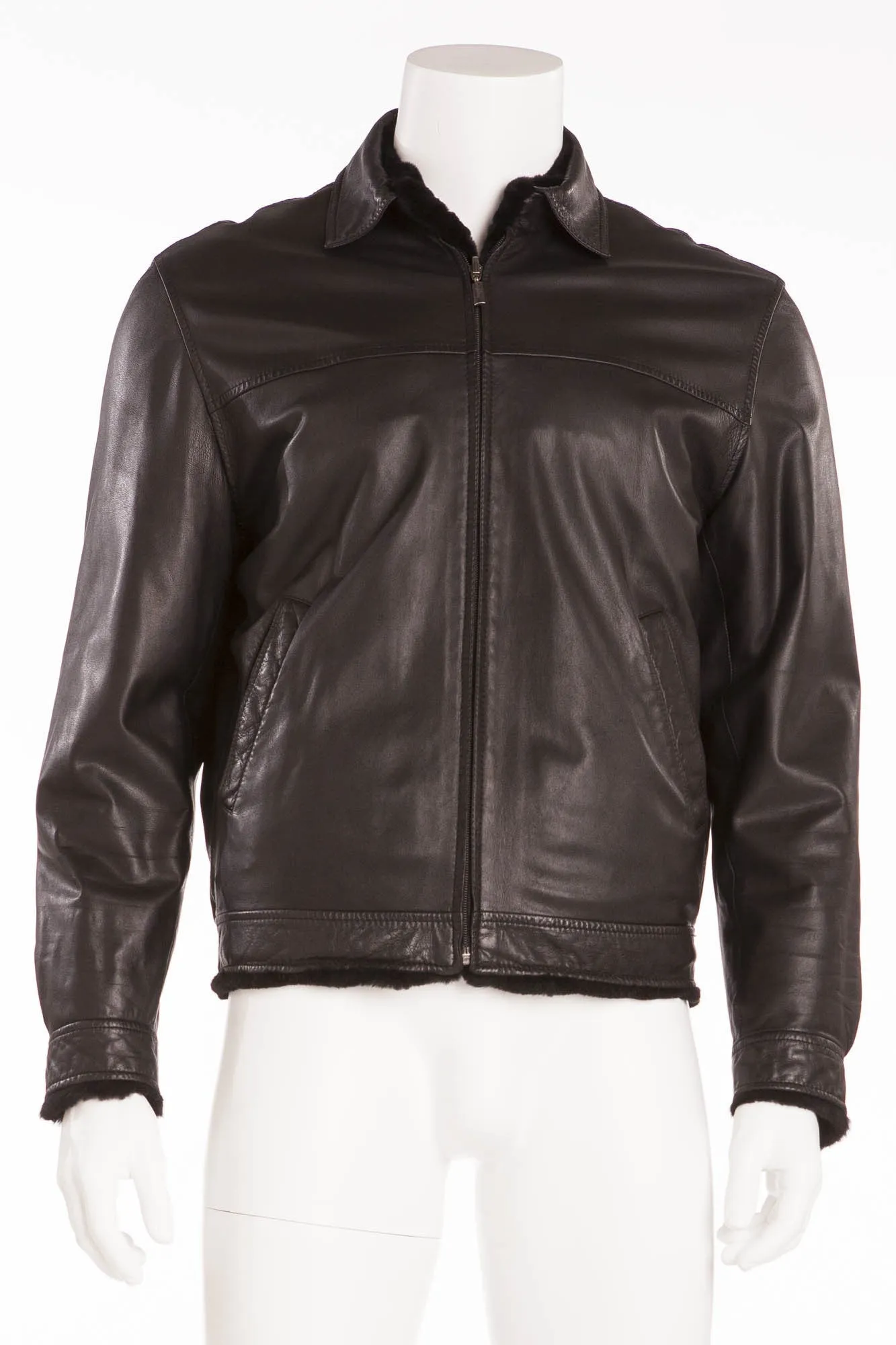 Brioni - Black Leather Zip Up Jacket  -