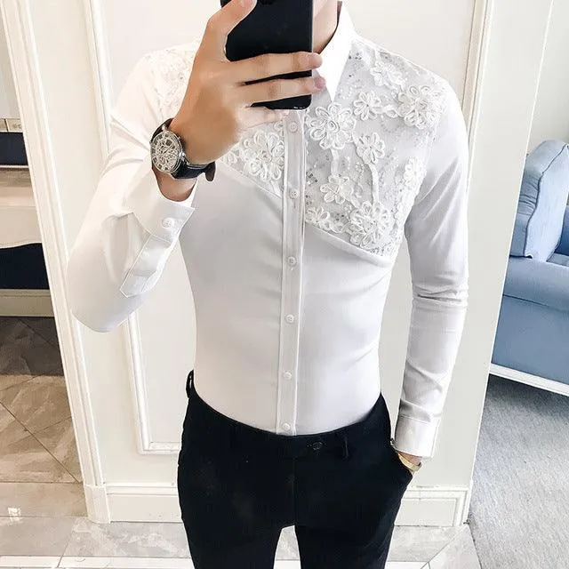 British Style Long Sleeve Shirt Lace Shirt