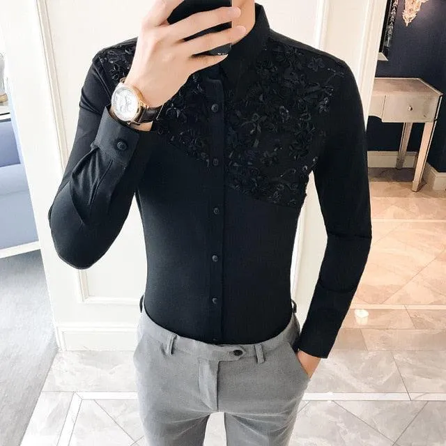 British Style Long Sleeve Shirt Lace Shirt