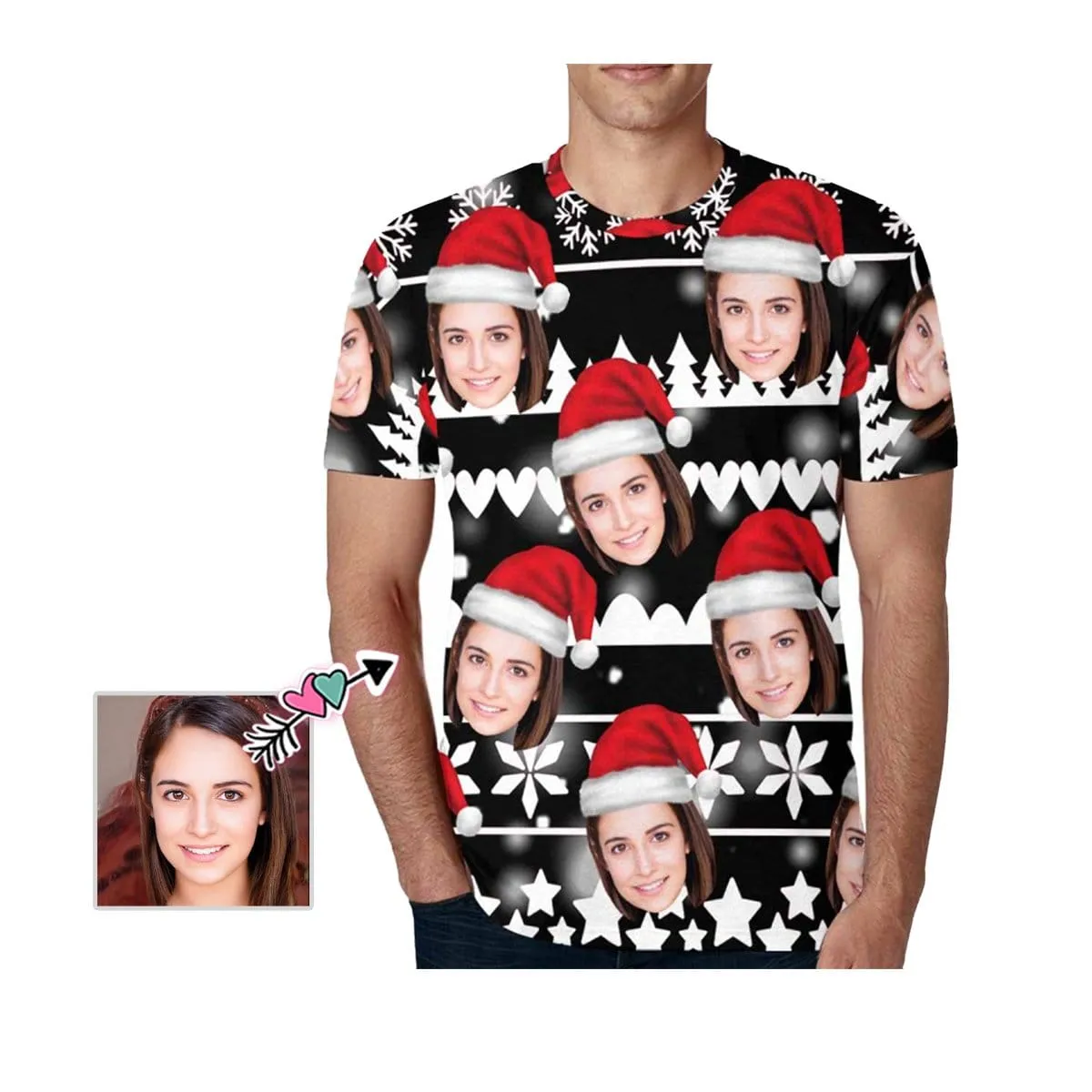 Custom Face Christmas Tee Snowflake Men's All Over Print T-shirt with Pictures