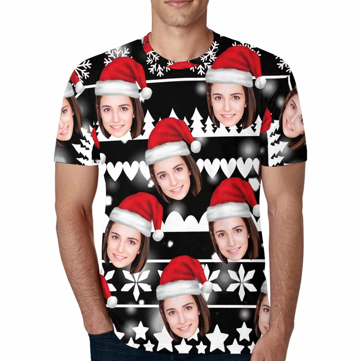 Custom Face Christmas Tee Snowflake Men's All Over Print T-shirt with Pictures