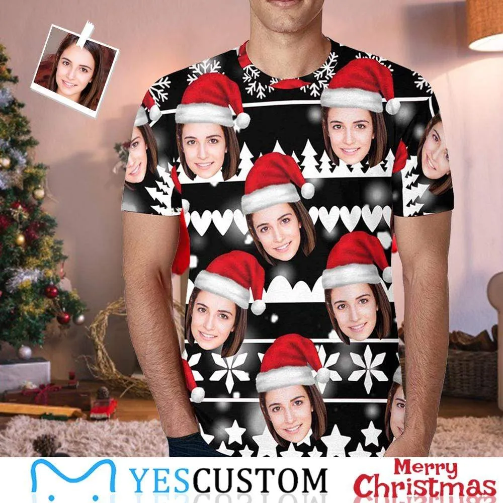 Custom Face Christmas Tee Snowflake Men's All Over Print T-shirt with Pictures