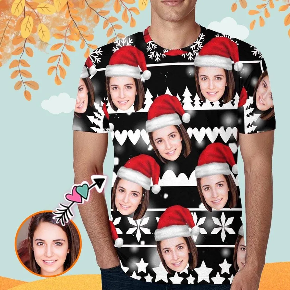 Custom Face Christmas Tee Snowflake Men's All Over Print T-shirt with Pictures