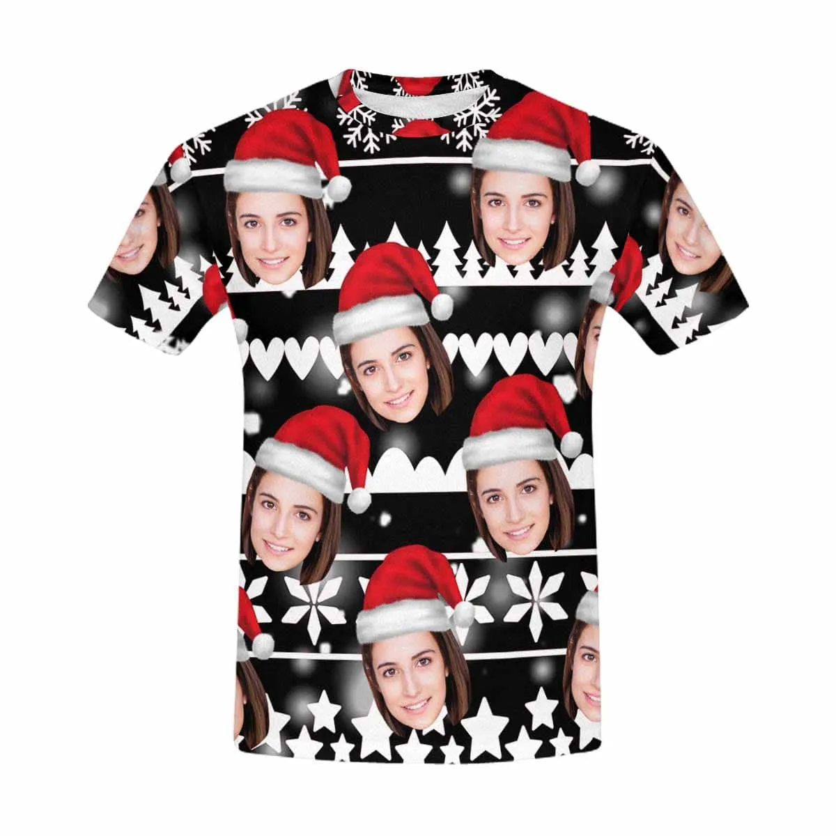 Custom Face Christmas Tee Snowflake Men's All Over Print T-shirt with Pictures