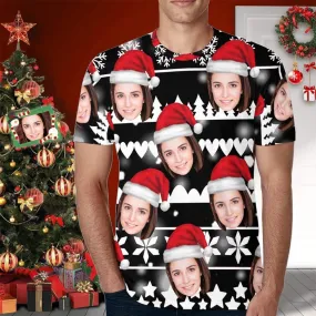 Custom Face Christmas Tee Snowflake Men's All Over Print T-shirt with Pictures