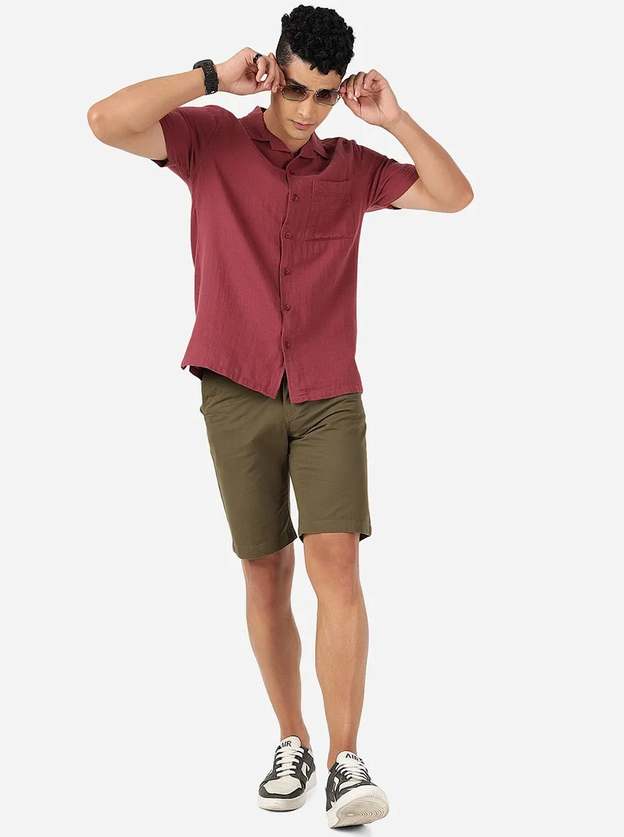 Dark Olive Solid Slim Fit Shorts | JadeBlue