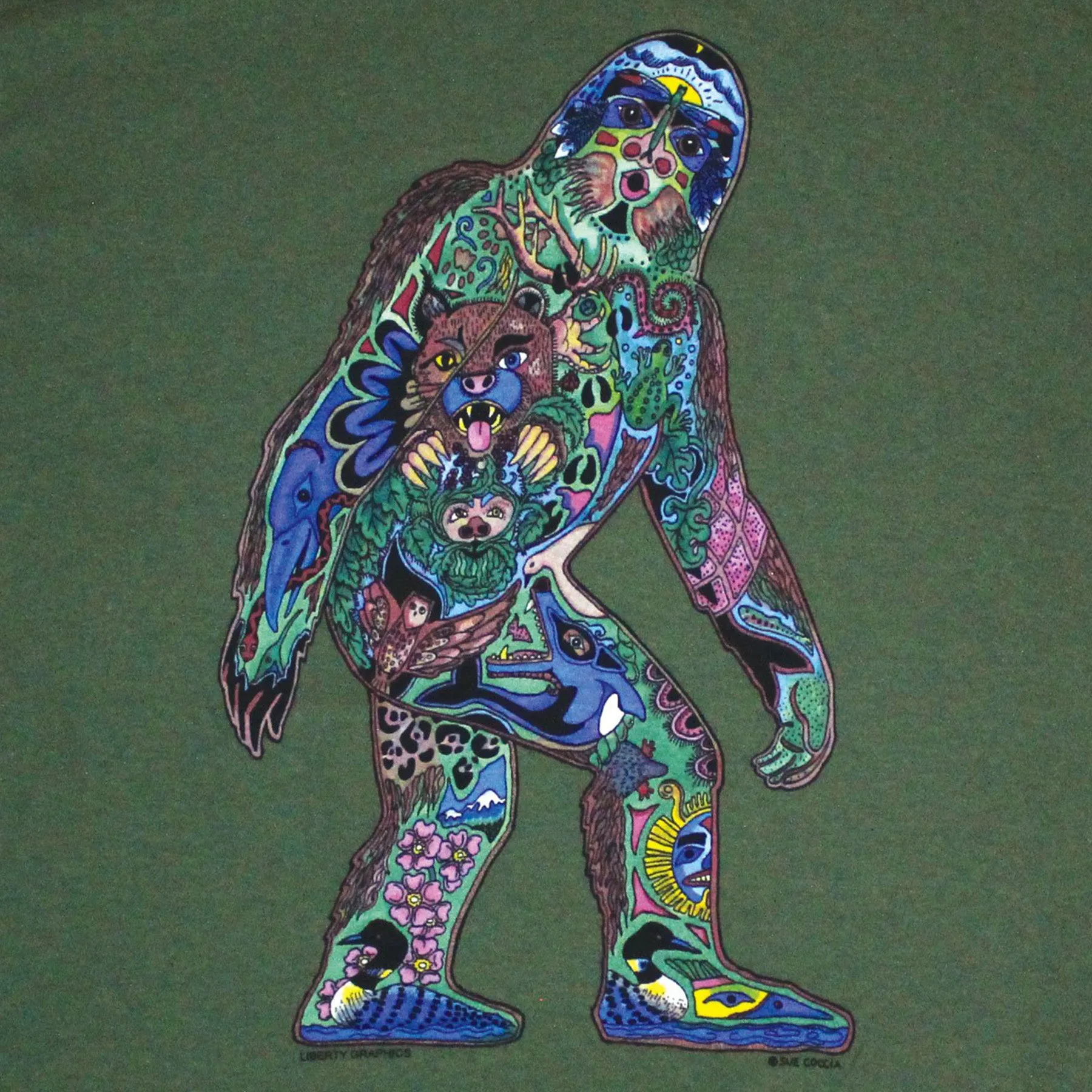 Earth Art Sasquatch Adult Olive Green T-shirt