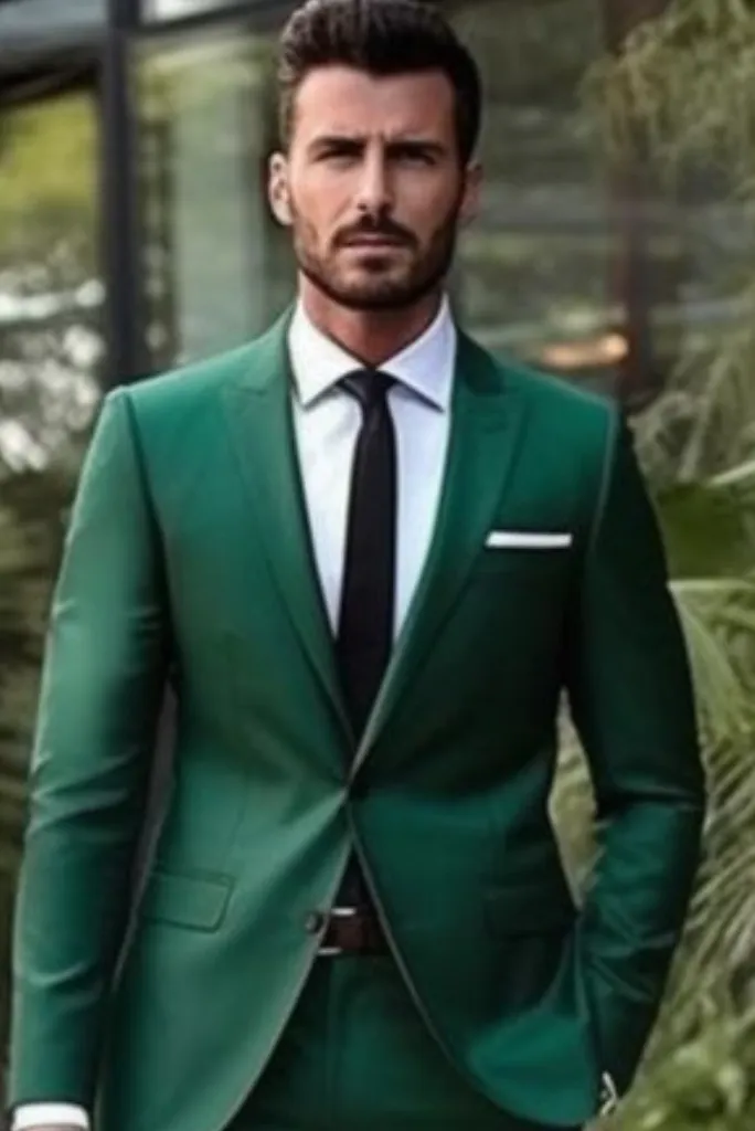 Emerald green slim fit coat for men