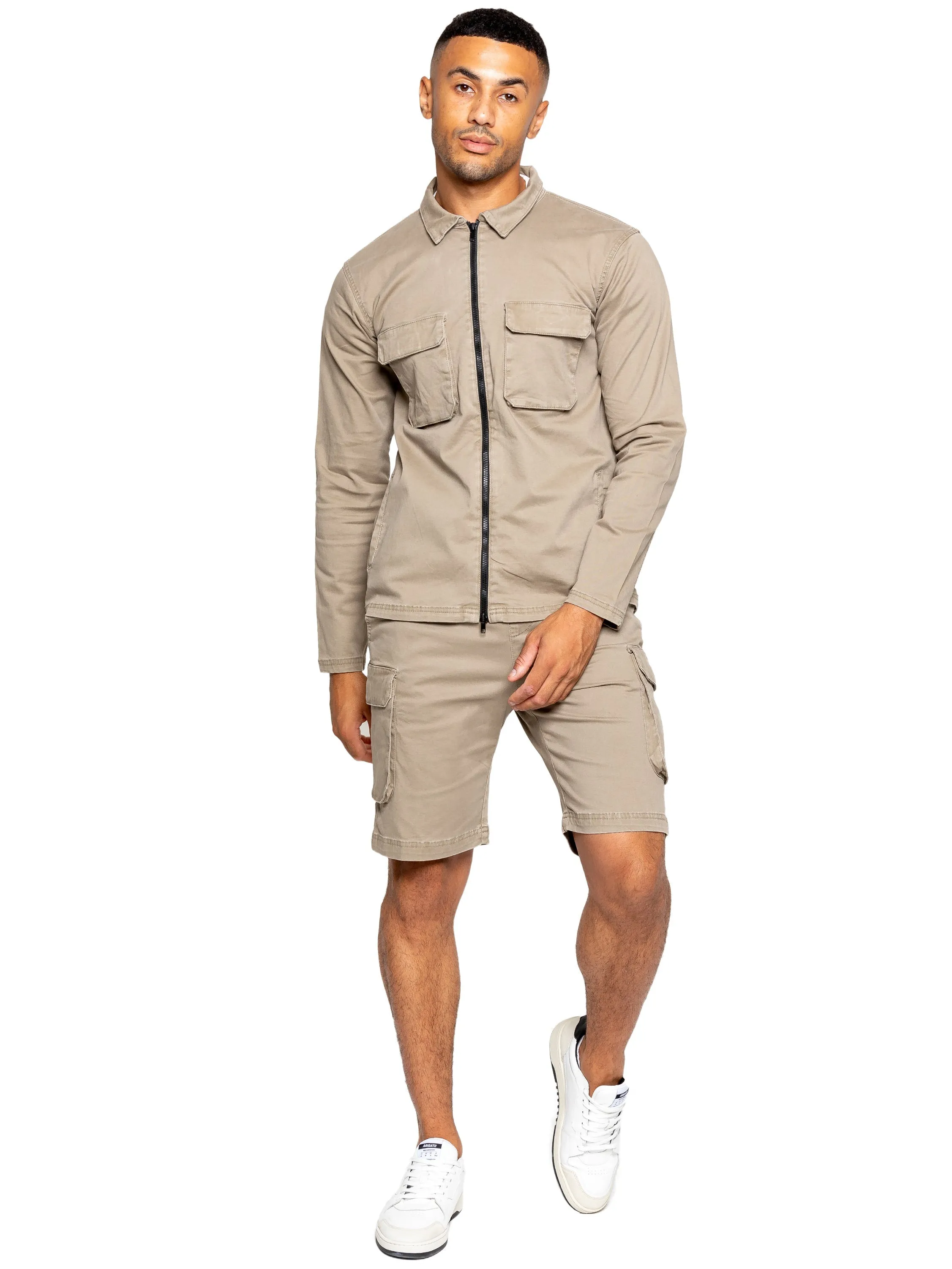 Enzo | Mens Cargo Overshirt Tracksuit With Shorts Set