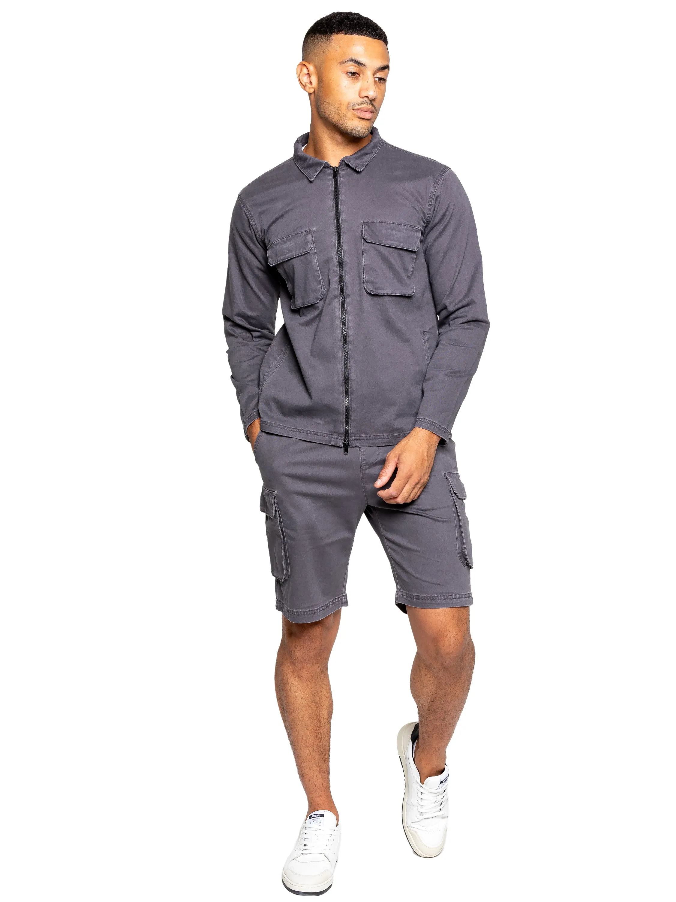 Enzo | Mens Cargo Overshirt Tracksuit With Shorts Set