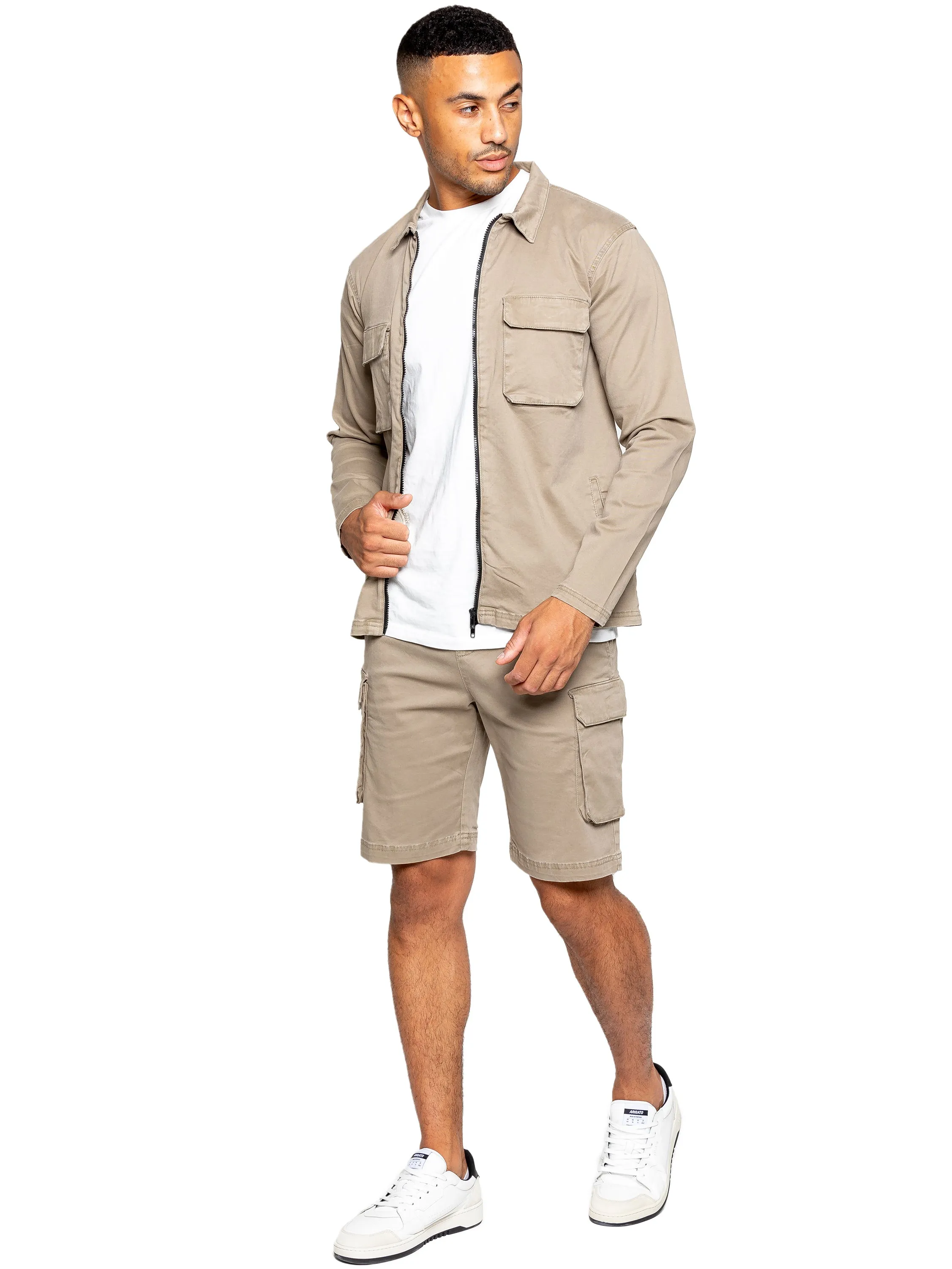 Enzo | Mens Cargo Overshirt Tracksuit With Shorts Set