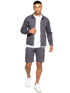 Enzo | Mens Cargo Overshirt Tracksuit With Shorts Set