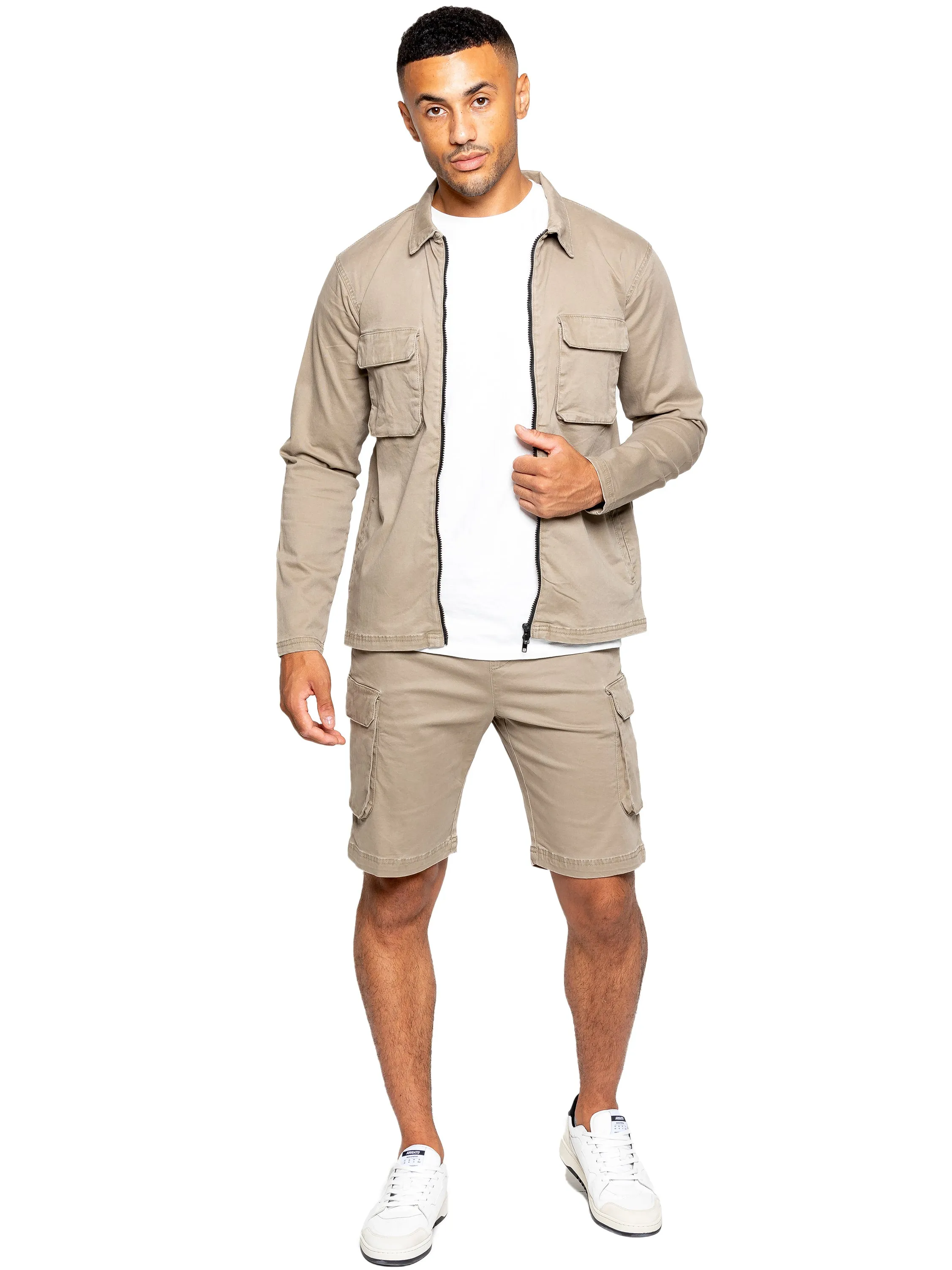 Enzo | Mens Cargo Overshirt Tracksuit With Shorts Set