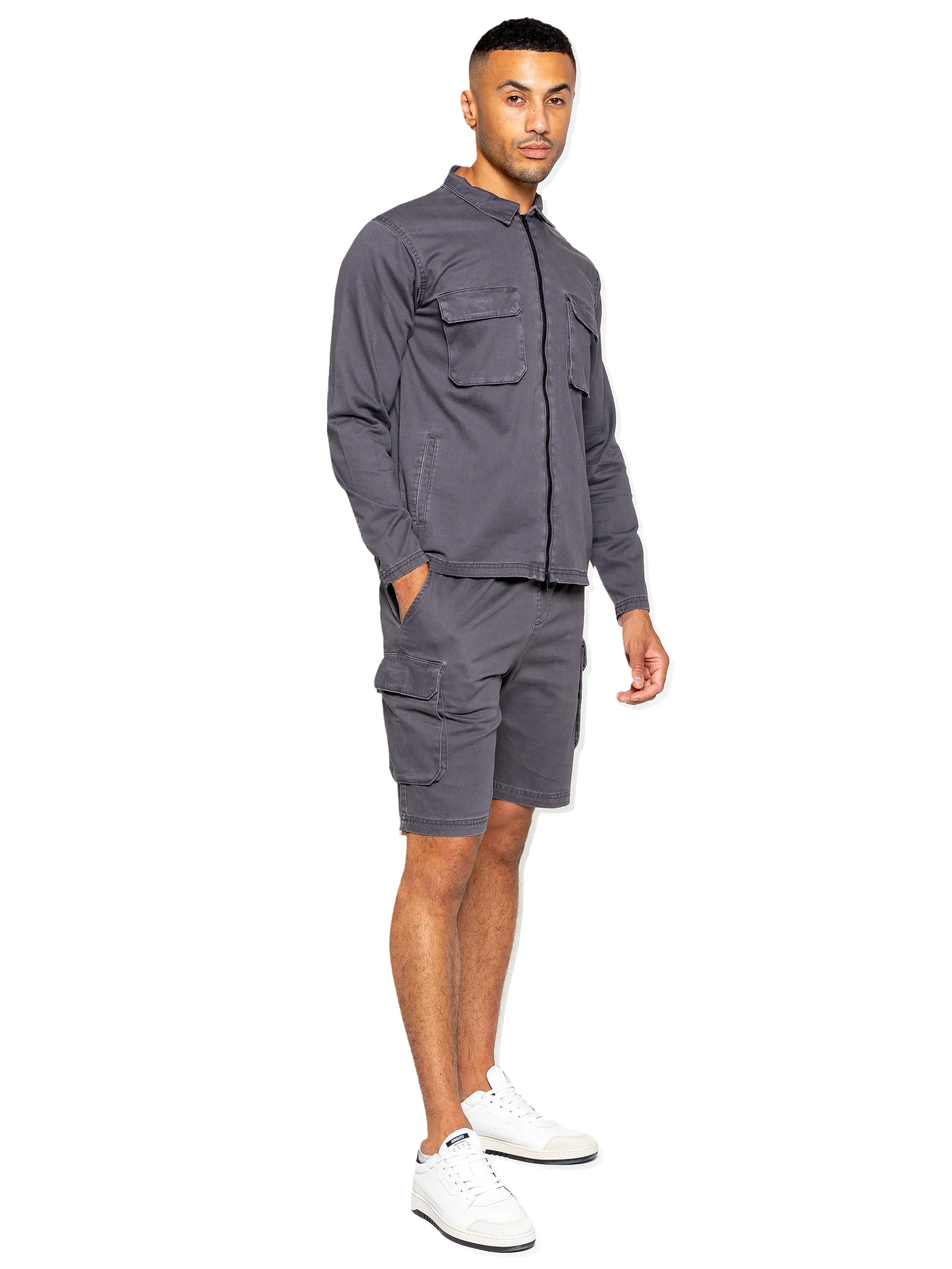 Enzo | Mens Cargo Overshirt Tracksuit With Shorts Set