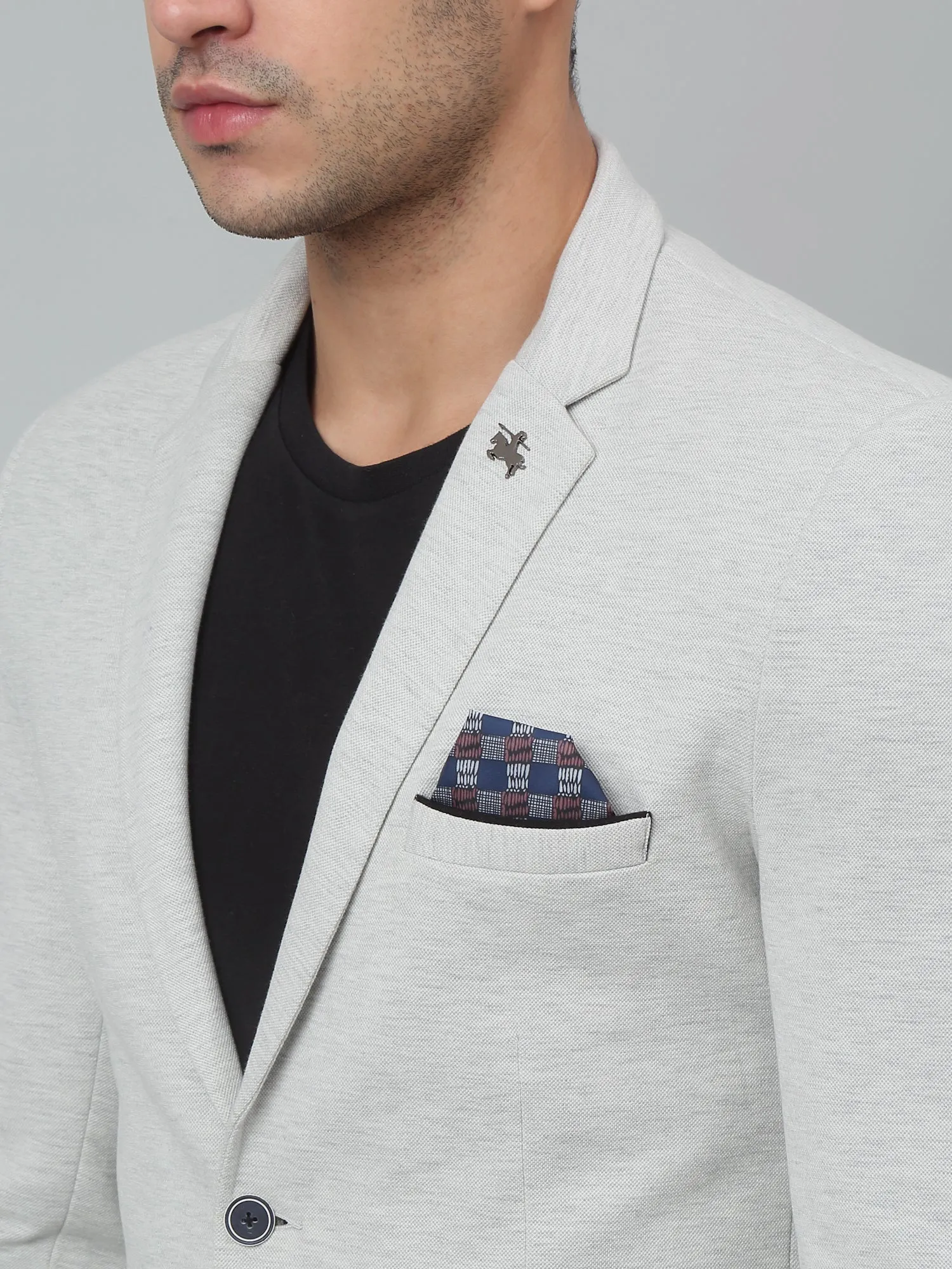 Grey Self Design Full Sleeves Casual Blazer For Men