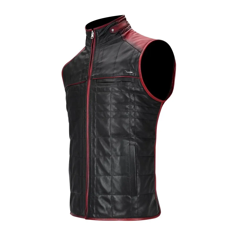 H278BOC - Cuadra black and red casual fashion sheepskin leather reversible vest for men