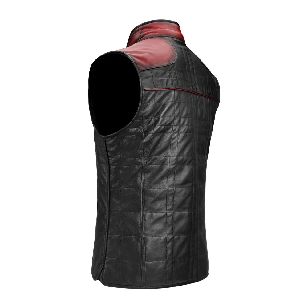 H278BOC - Cuadra black and red casual fashion sheepskin leather reversible vest for men