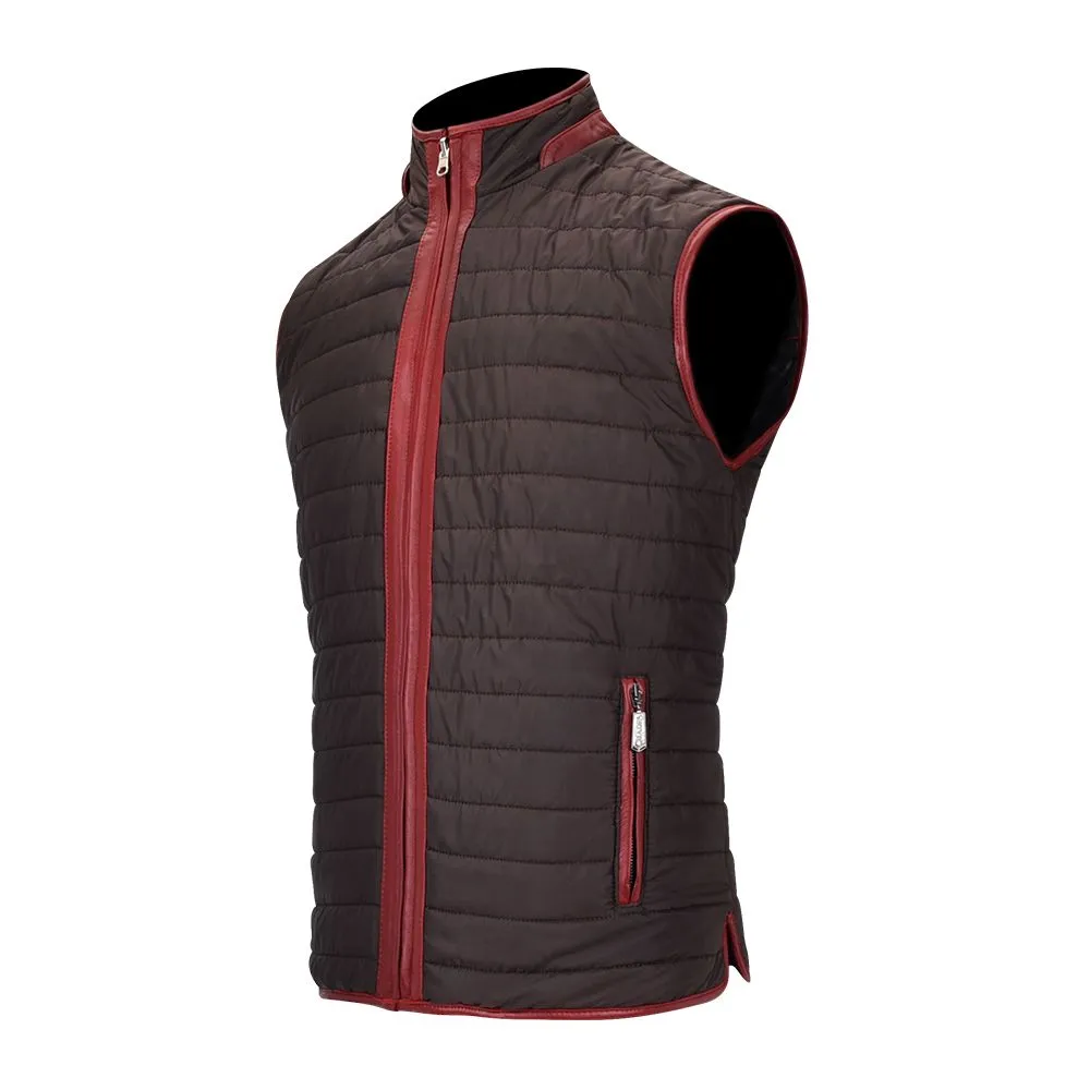 H278BOC - Cuadra black and red casual fashion sheepskin leather reversible vest for men