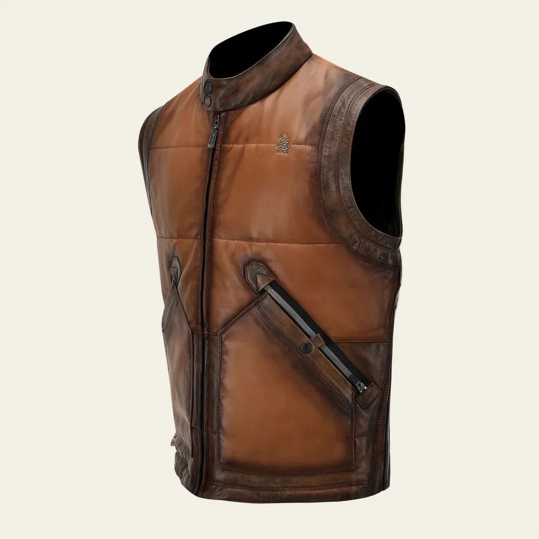 H353COC - Cuadra honey casual leather vest for men