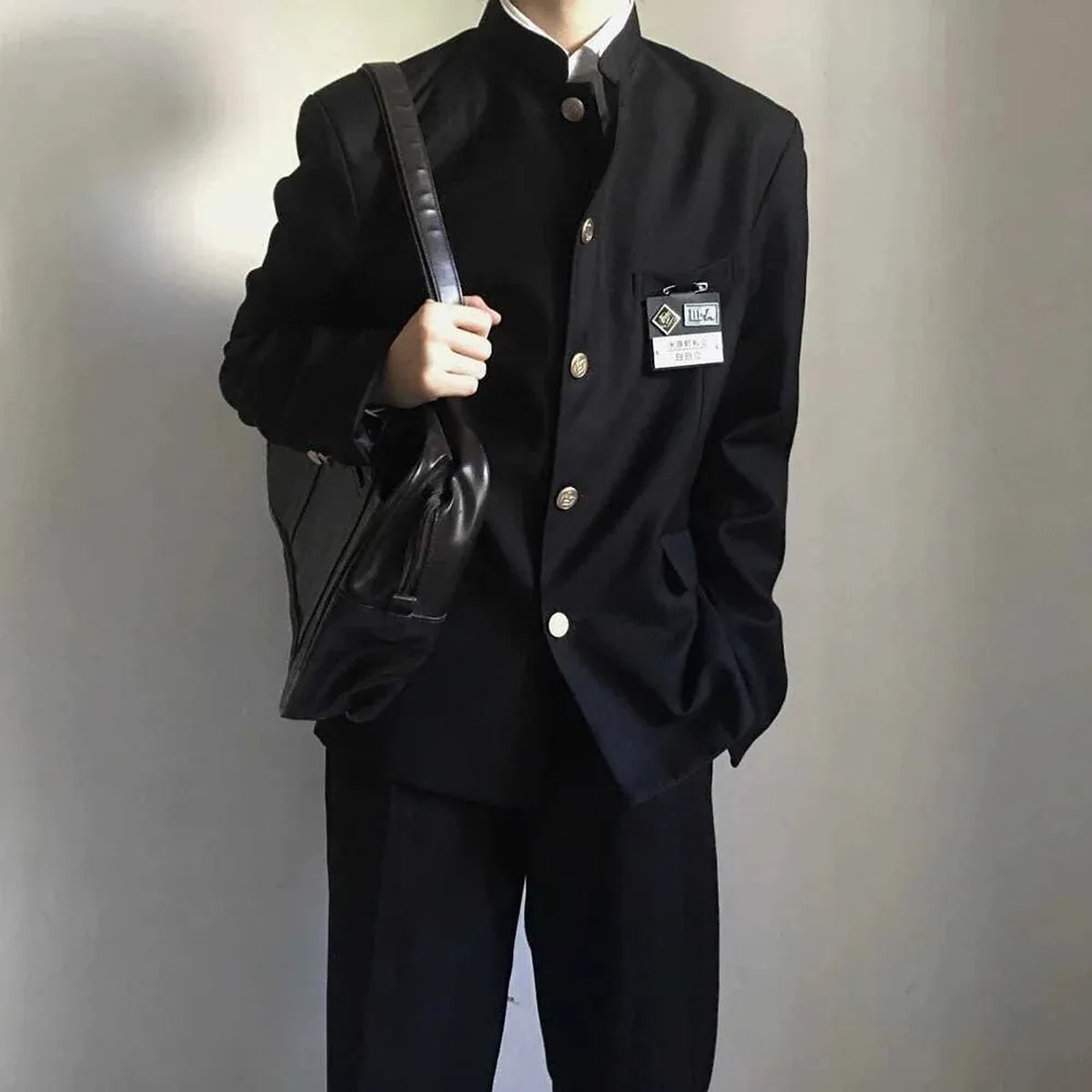 Hnzxzm  College Uniform Jacket Stand-up Collar Suit Jacket Top Men's Spring Summer College Wind Trend Men Coat School Uniform