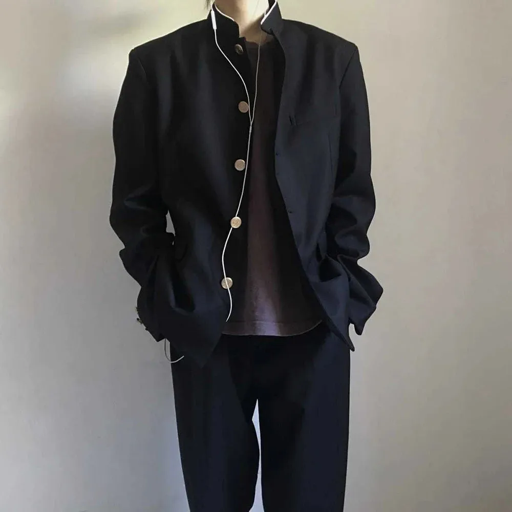 Hnzxzm  College Uniform Jacket Stand-up Collar Suit Jacket Top Men's Spring Summer College Wind Trend Men Coat School Uniform