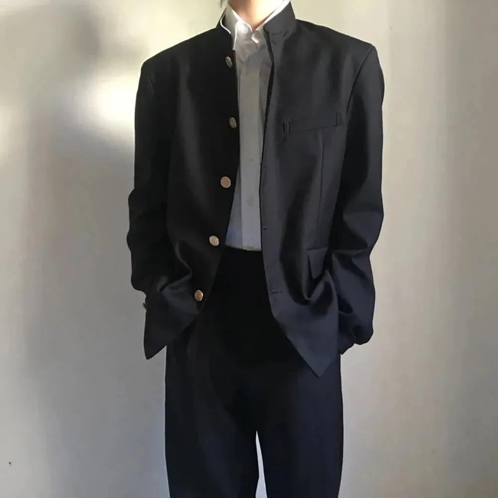 Hnzxzm  College Uniform Jacket Stand-up Collar Suit Jacket Top Men's Spring Summer College Wind Trend Men Coat School Uniform