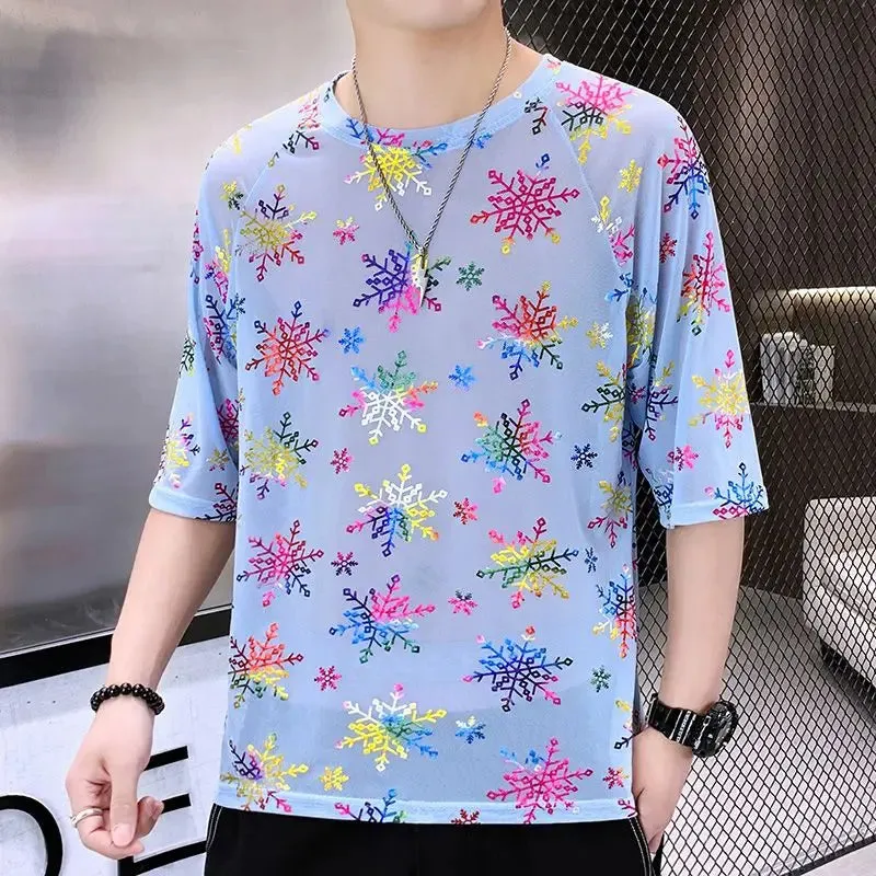 Hnzxzm Men's Clothing Printing Comfortable Man Loose Short Sleeve Round Neck Straight Pullovers Handsome Spring Summer Thin T-Shirts