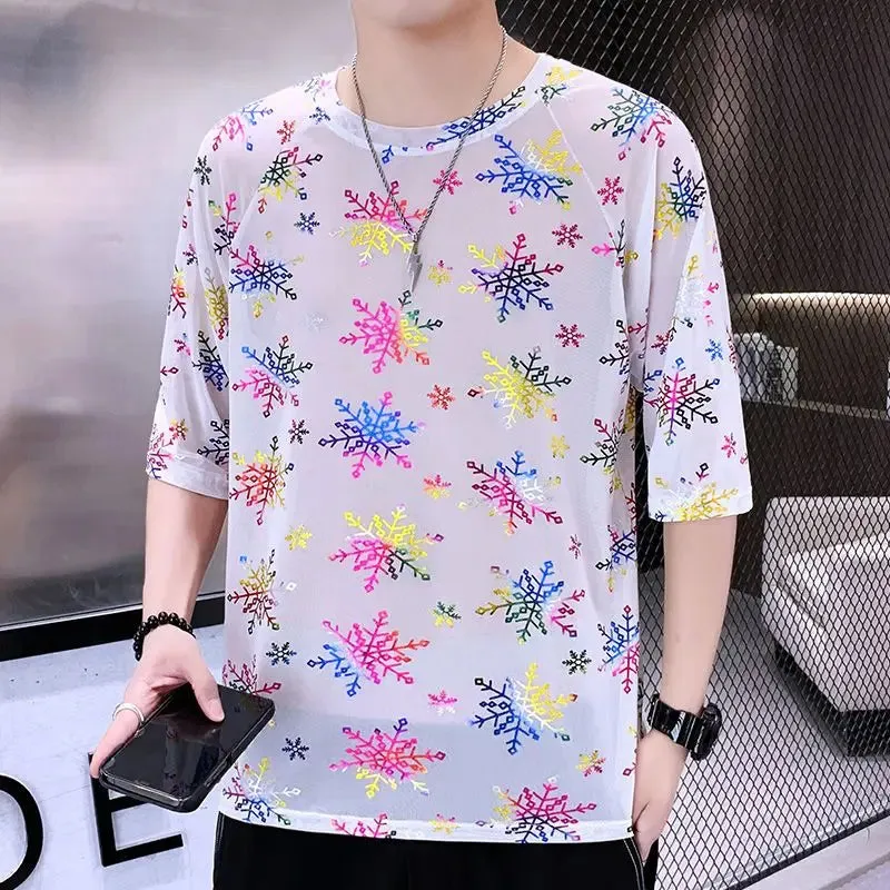 Hnzxzm Men's Clothing Printing Comfortable Man Loose Short Sleeve Round Neck Straight Pullovers Handsome Spring Summer Thin T-Shirts