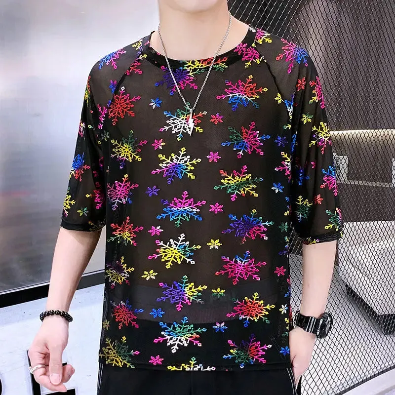 Hnzxzm Men's Clothing Printing Comfortable Man Loose Short Sleeve Round Neck Straight Pullovers Handsome Spring Summer Thin T-Shirts