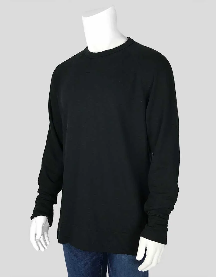 James Perse Long Sleeve Black Crewneck Light Weight Fleece Sweatshirt Size 3