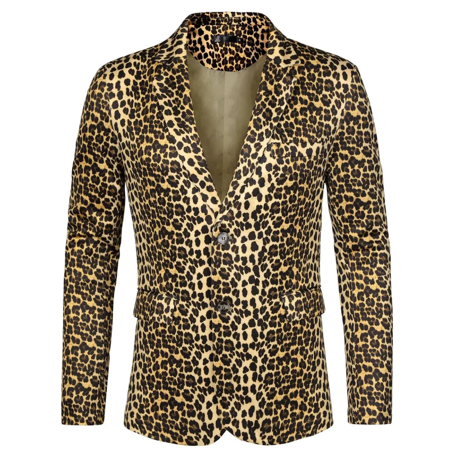 Lars Amadeus Men's Vintage Slim Fit Jacket with Leopard Print and Notched Lapel