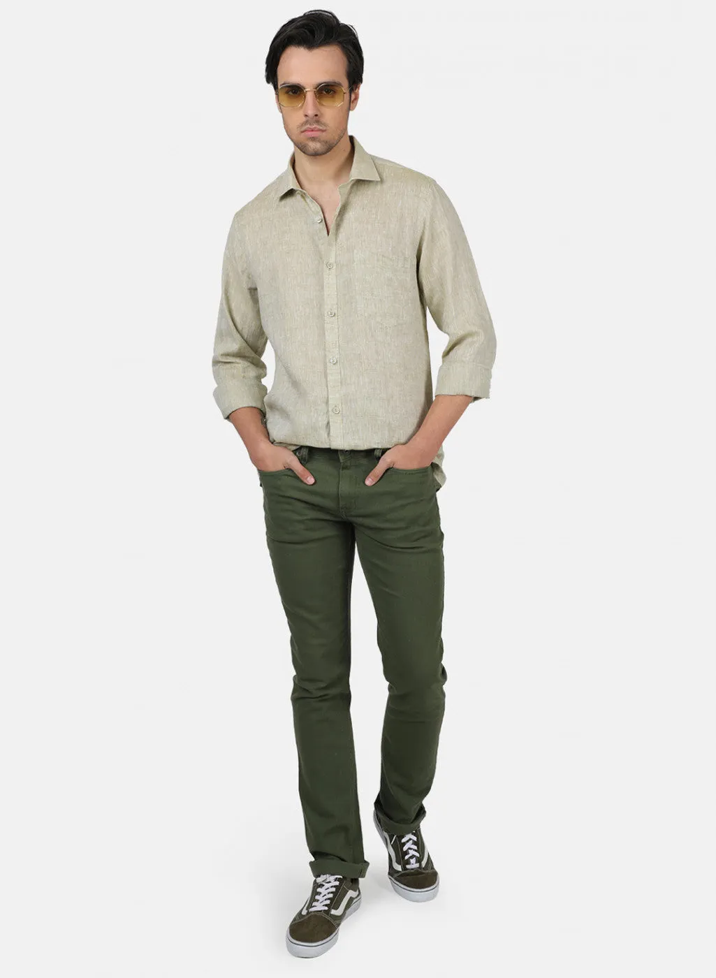 Men Beige Solid Shirts