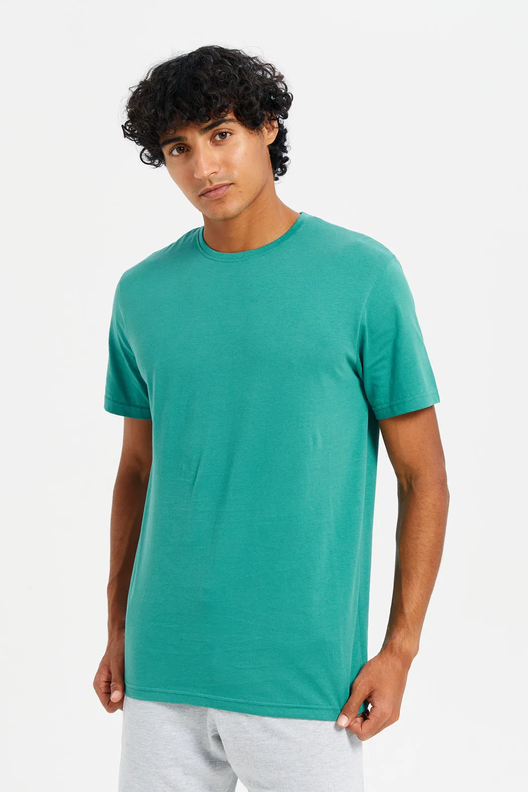 Men Green Crew Neck T-Shirt