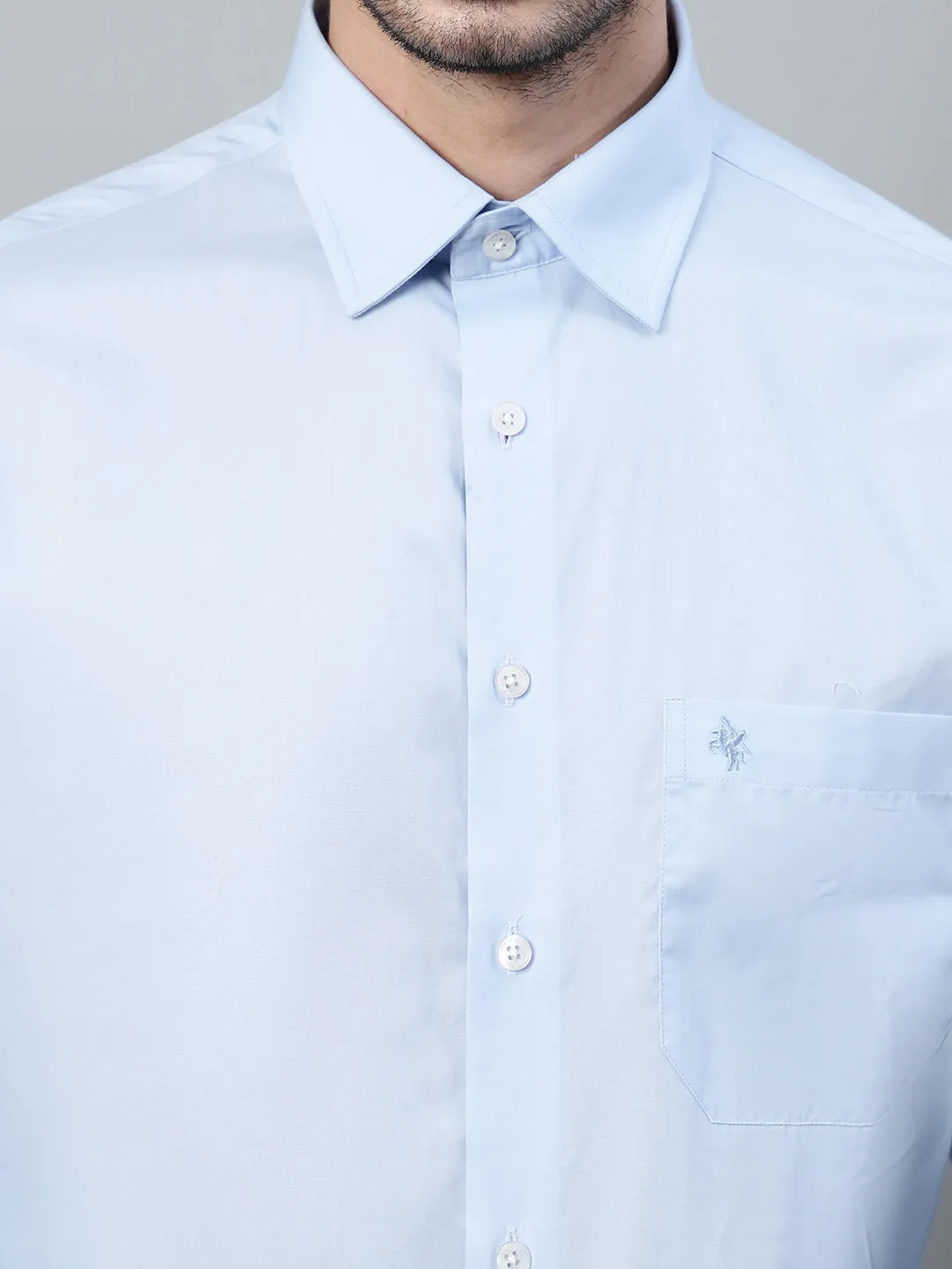 Men's Light Blue Formal Plain Full Sleeve Shirt