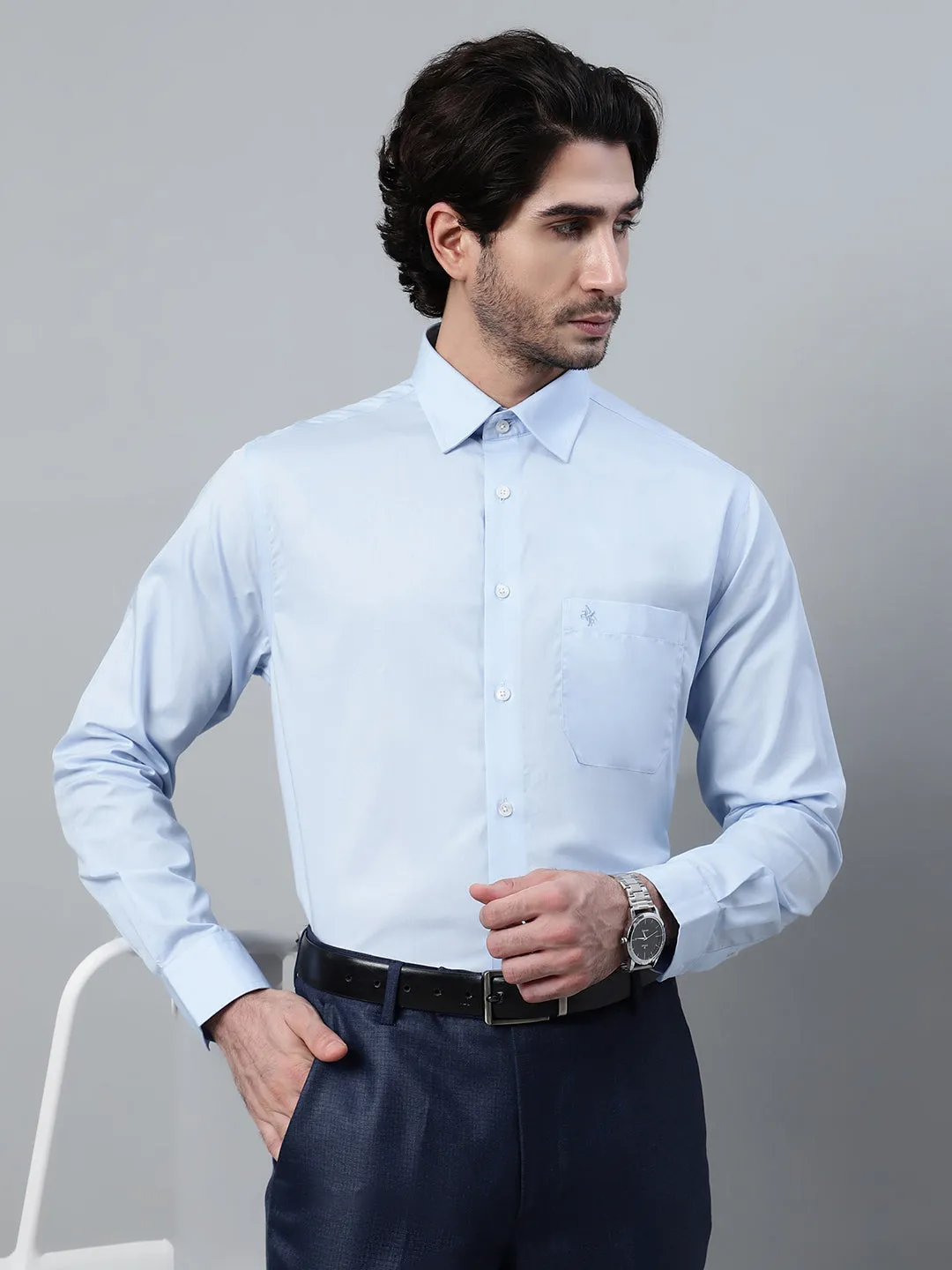 Men's Light Blue Formal Plain Full Sleeve Shirt