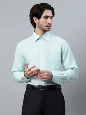 Men's Light Green Formal Narrow Stripe Full Sleeve Shirt