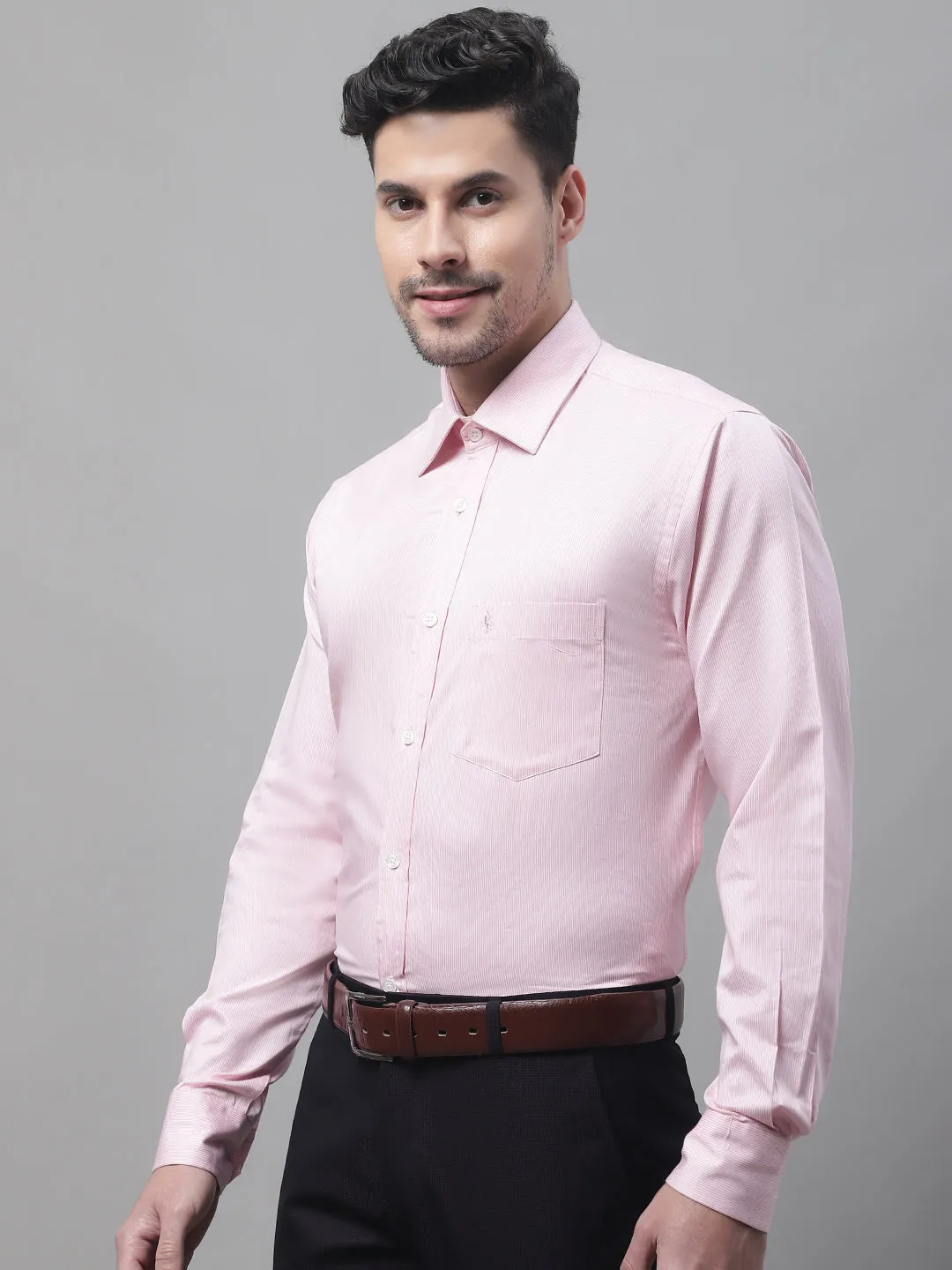 Men's Light Pink Formal Pin Stripe Full Sleeve Shirt