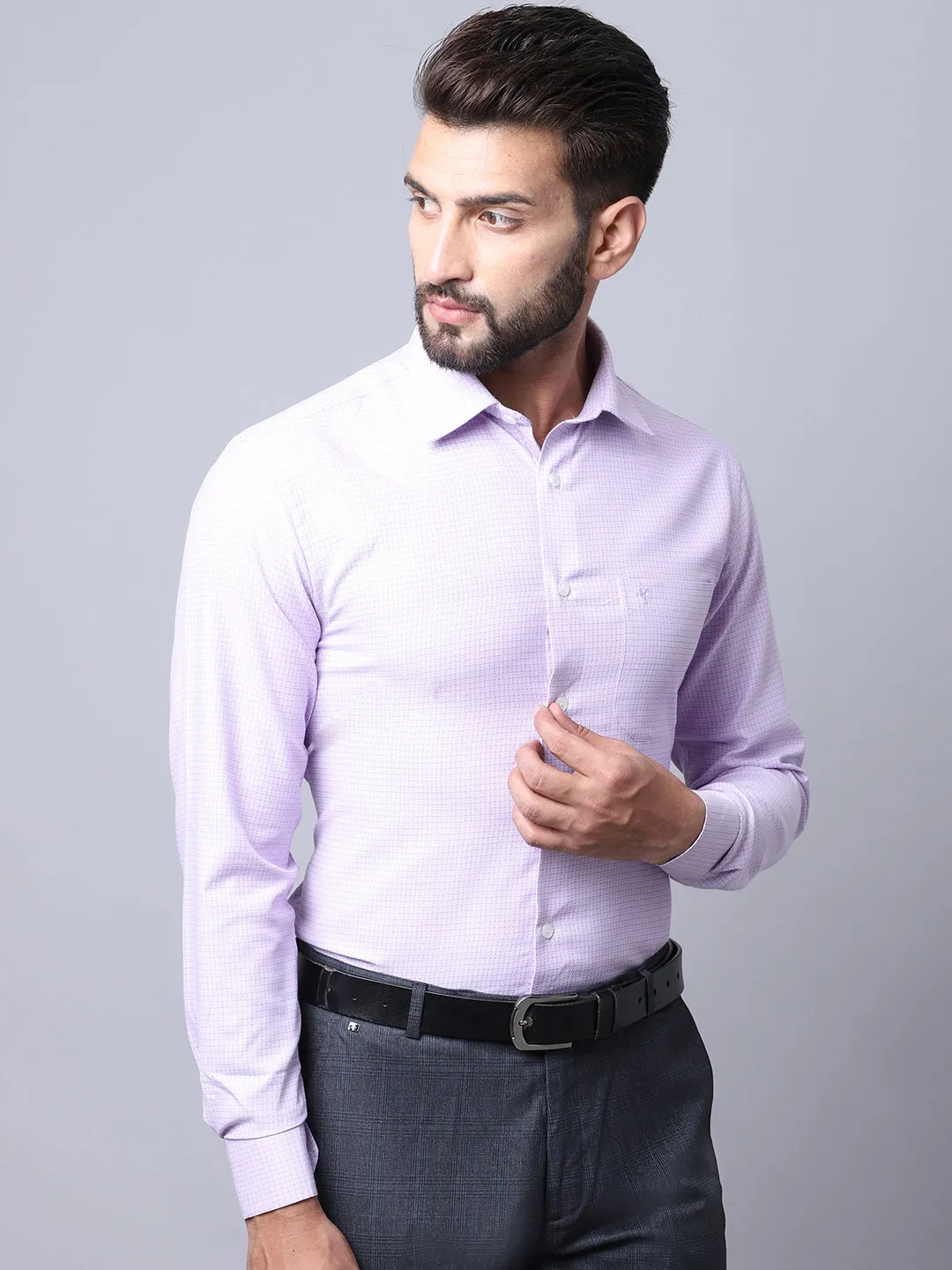 Men's Light Purple Formal Small Checks Full Sleeve Shirt