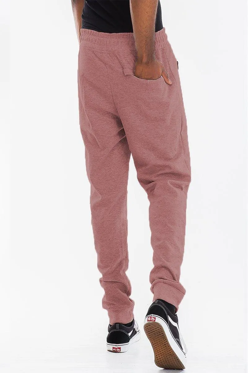 Mens Light Red Heathered Cotton Sweat Pants