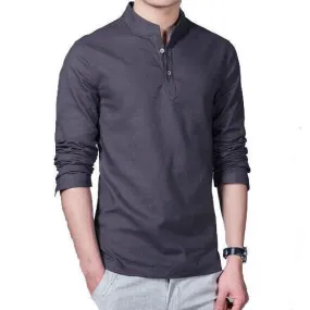 Men's Linen Shirts Long Sleeved Chinese Collar