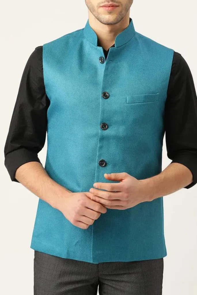 Men's Nehru Half Jacket Rama Green Wedding Waistcoat Ethnic Jacket Traditional Nehru Jacket Royal Wedding Wear