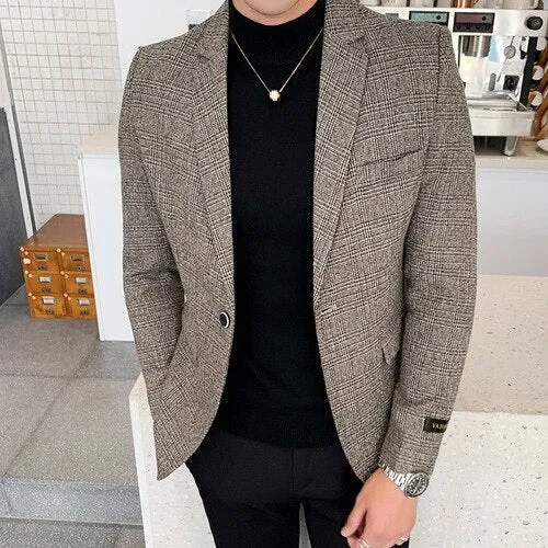 Men's Slim Fit Plaid Blazers